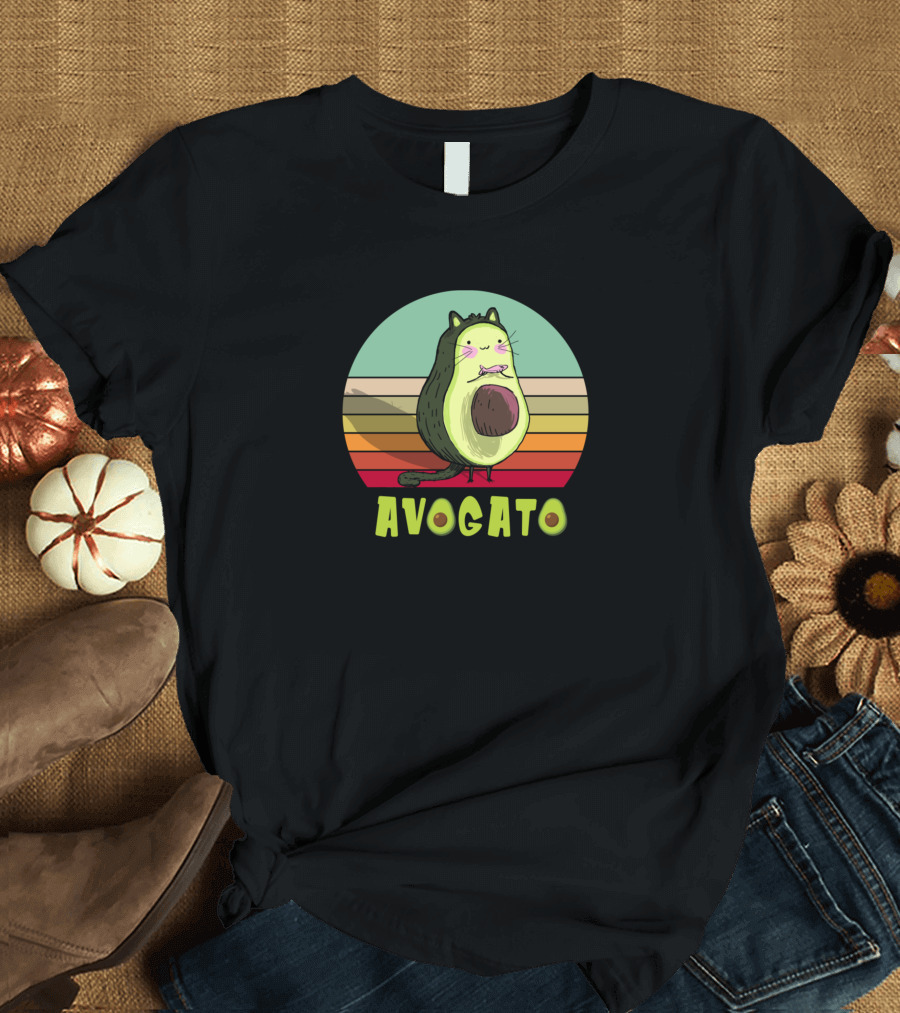 Avogato Retro Vintage Avocado Cat T-Shirt