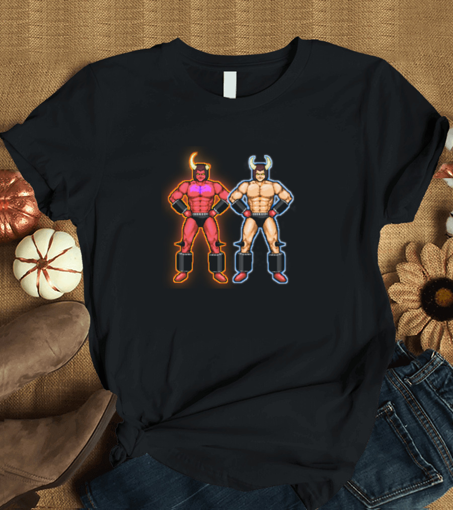 Buffalo Men Pixel Retro Wrestling Characters Duo Pixel T-Shirt