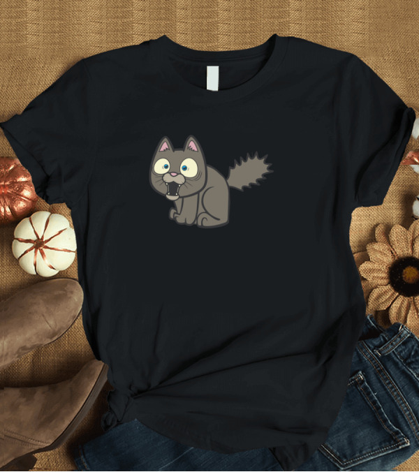 T-Shirt: Erschreckte Katze Comiczeichnung Cartoon Kätzchen mit Aufgerissenen Augen T-Shirt Erschreckte Katze Comiczeichnung Cartoon Kätzchen mit Aufgerissenen Augen T-Shirt