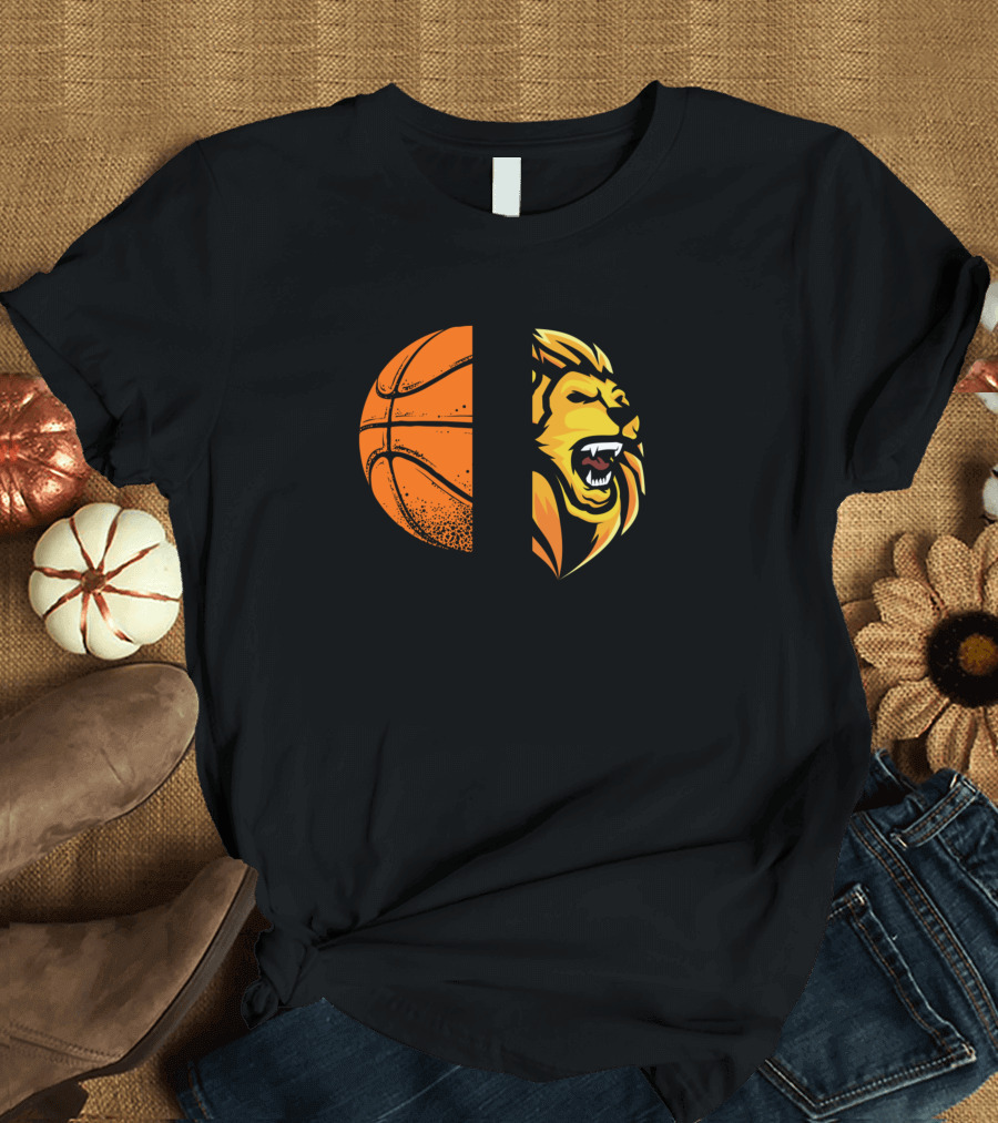 Lions Basketball Logo Half Ball Half Lion Roaring T-Shirt