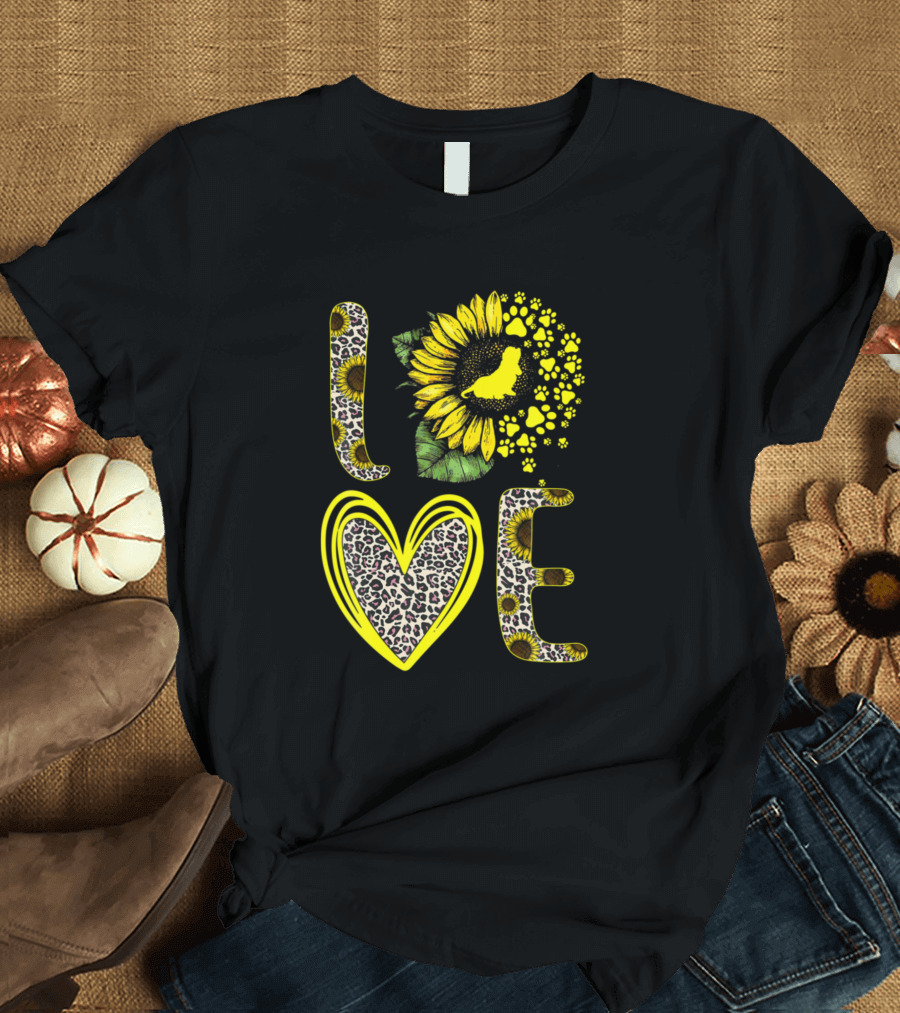 Love Basset Hound Sunflower Leopard Heart Paws T-Shirt