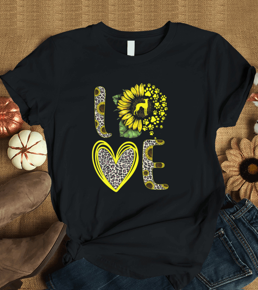 Love Whippet Sunflower Paw Print Leopard Love T-Shirt