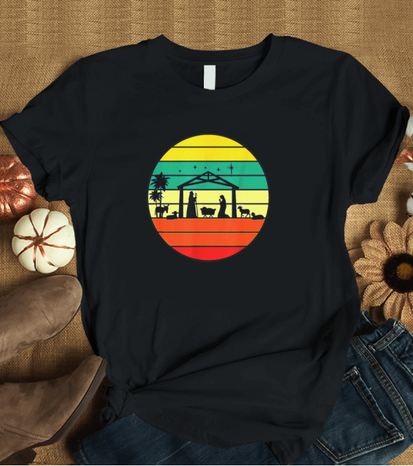 T-Shirt: Nativity Manger Scene Baby Jesus True Story Retro Stripes T-Shirt Nativity Manger Scene Baby Jesus True Story Retro Stripes T-Shirt