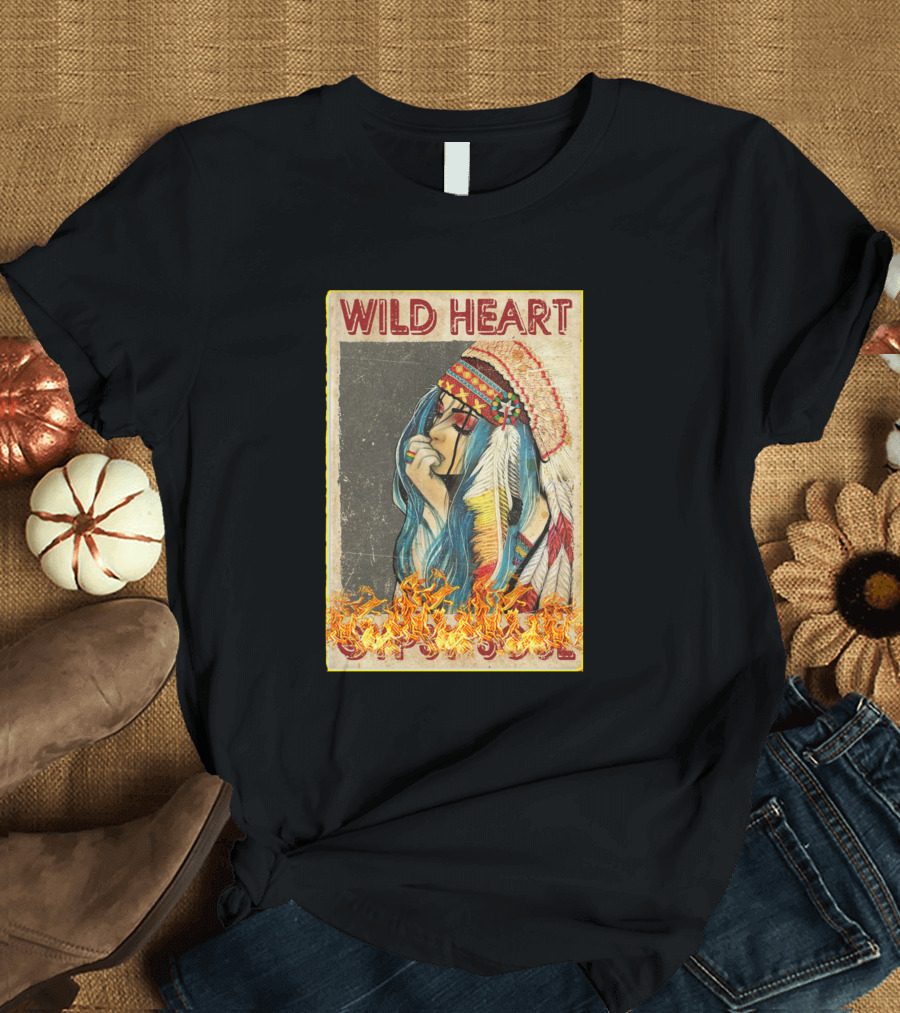Wild Heart Gypsy Soul Headdress Illustration Flames T-Shirt