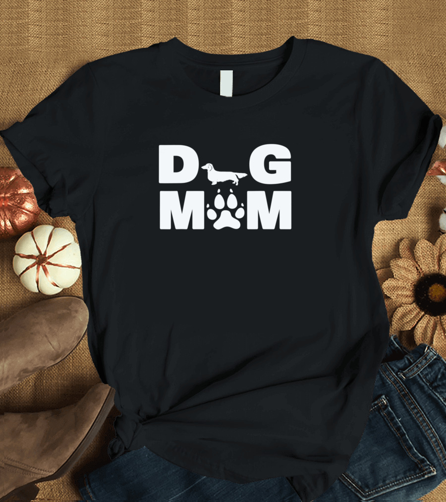 Dog Mom Long Haired Dachshund Paw T-Shirt