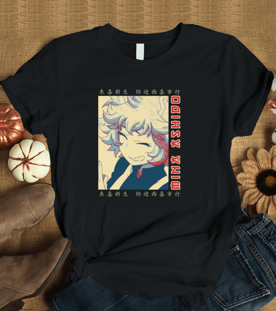 Mina Ashido Smiling Illustration with Asian Script T-Shirt