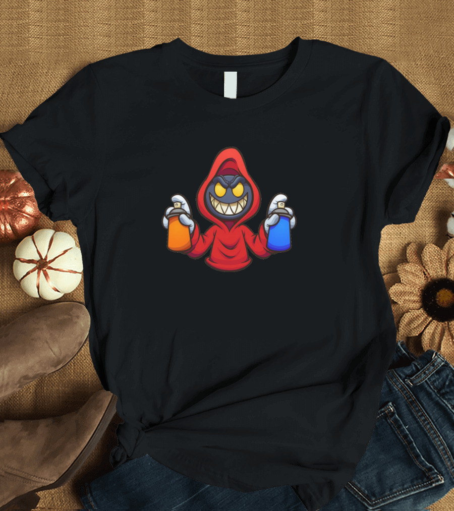 Red Hooded Mischief Graffiti Spray Cans T-Shirt