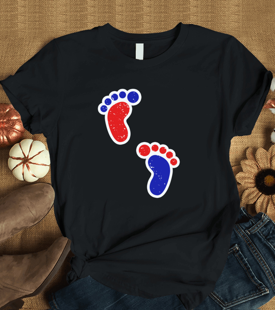 Vintage Red and Blue Footprint Design Birthday T-Shirt