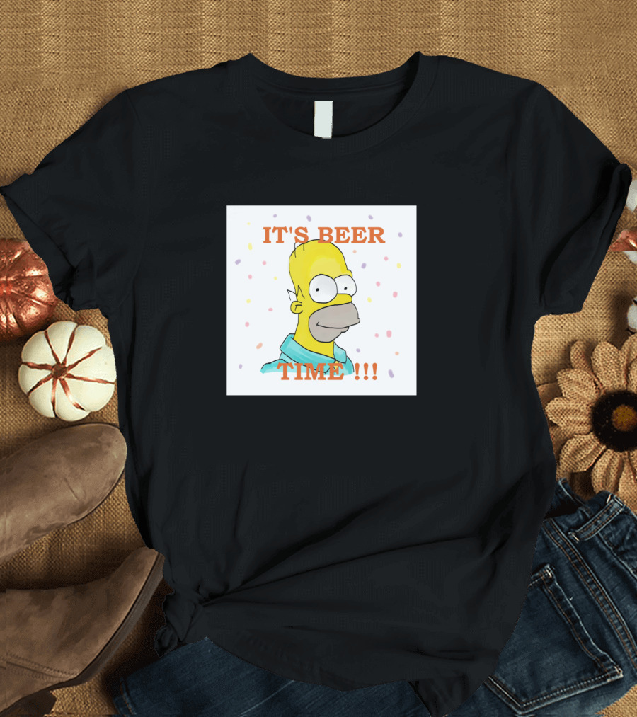Homer Simpson It's Beer Time Confetti Background Time T-Shirt