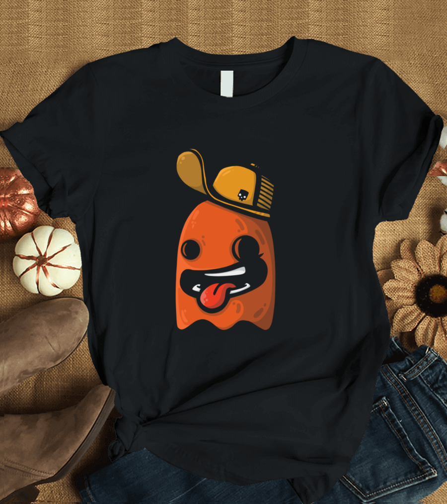 Orange Ghost with Cap and Playful Face T-Shirt