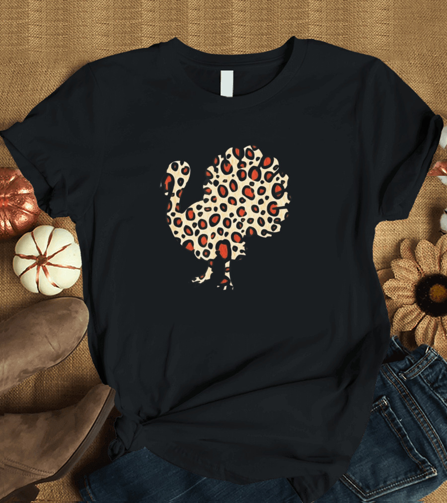 Turkey Leopard Print Animal Thanksgiving Fall T-Shirt