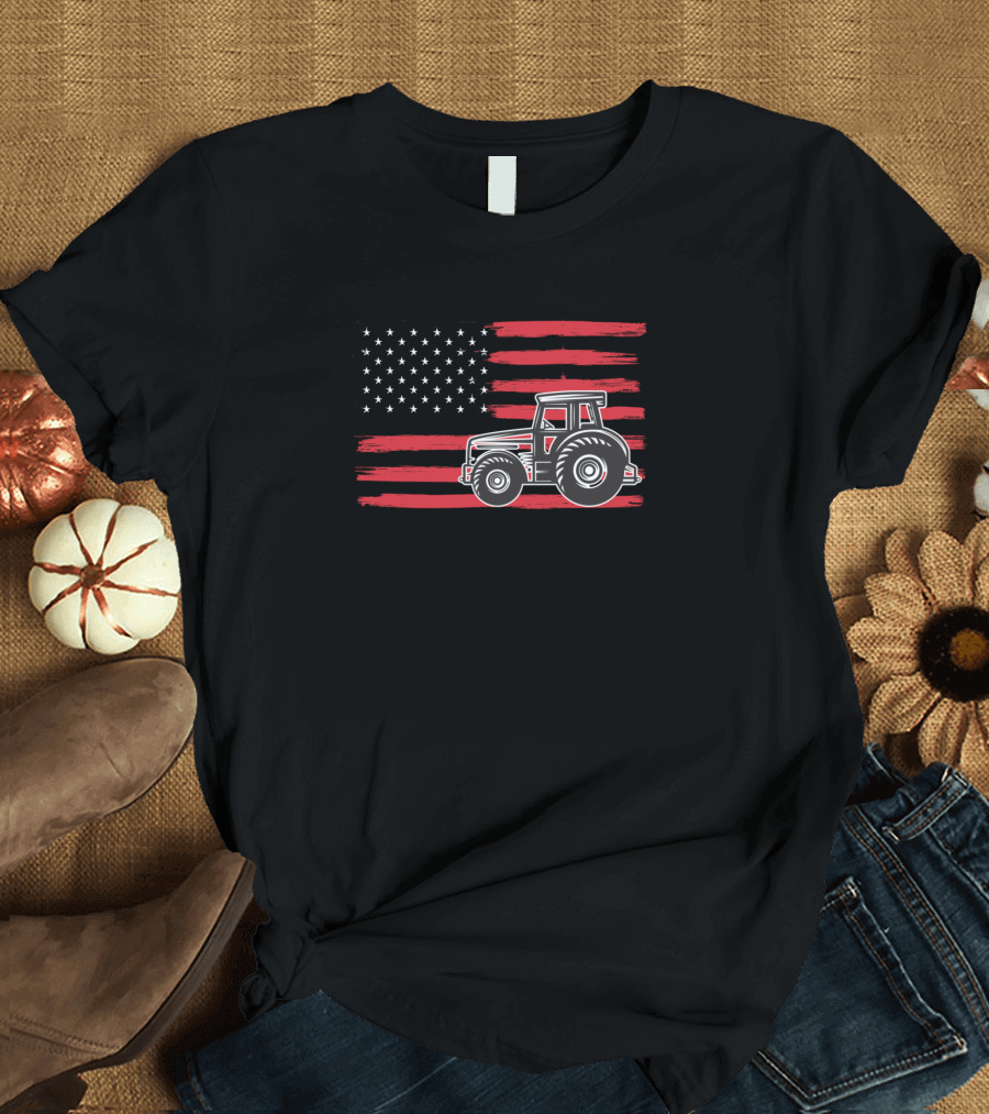 American Flag Tractor Patriotic Farm Country USA T-Shirt