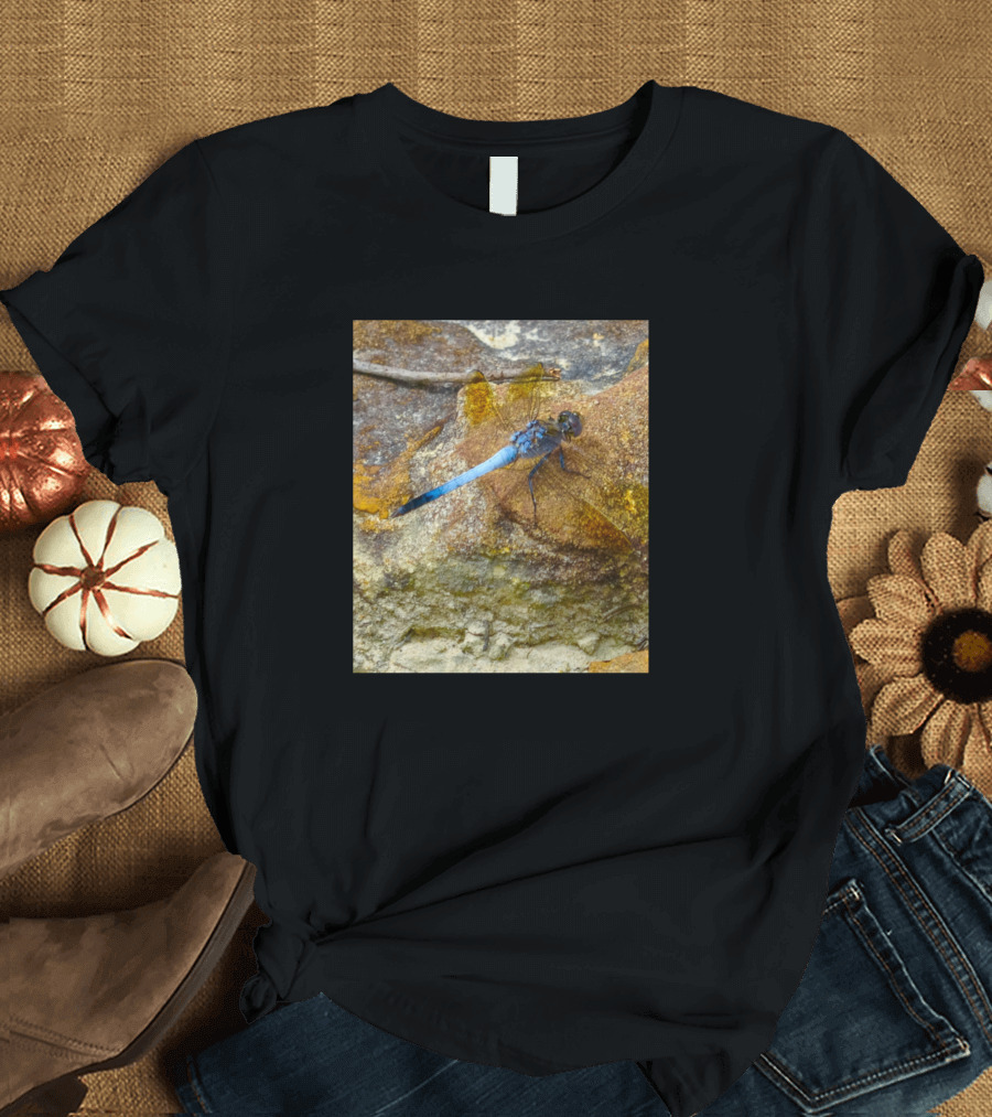 Blue Dragonfly on Rocky Surface T-Shirt
