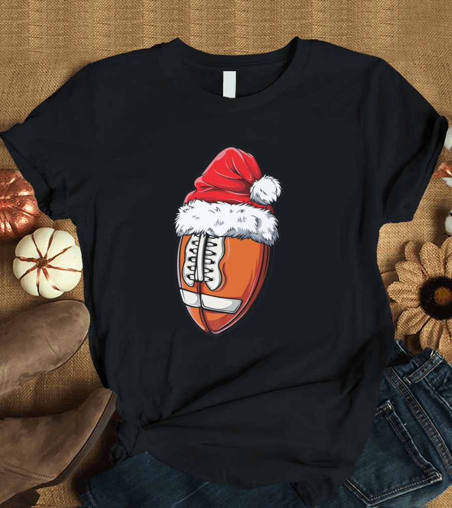 Christmas Santa Hat Funny Football T-Shirt