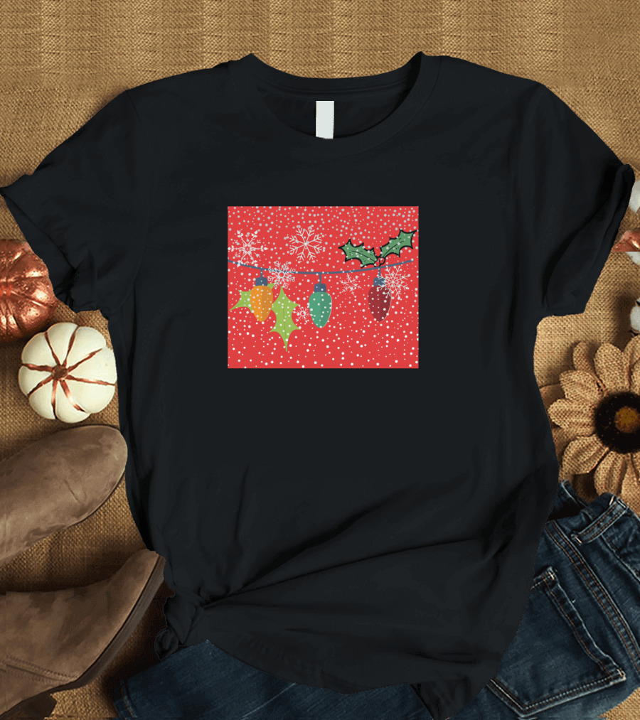 Christmas Lights Holly and Snowflakes T-Shirt