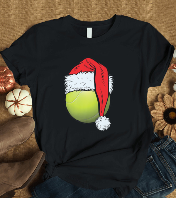 T-Shirt: Christmas Tennis Ball Santa Hat Funny Sport Holiday T-Shirt Christmas Tennis Ball Santa Hat Funny Sport Holiday T-Shirt