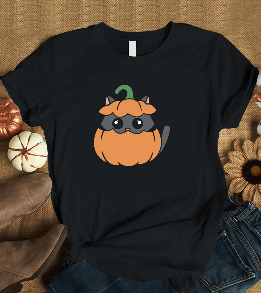 Cute Cat in Orange Pumpkin Costume T-Shirt