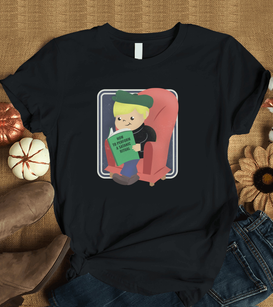 How To Perform A Satanic Ritual Cartoon Boy Reading in Armchair T-Shirt