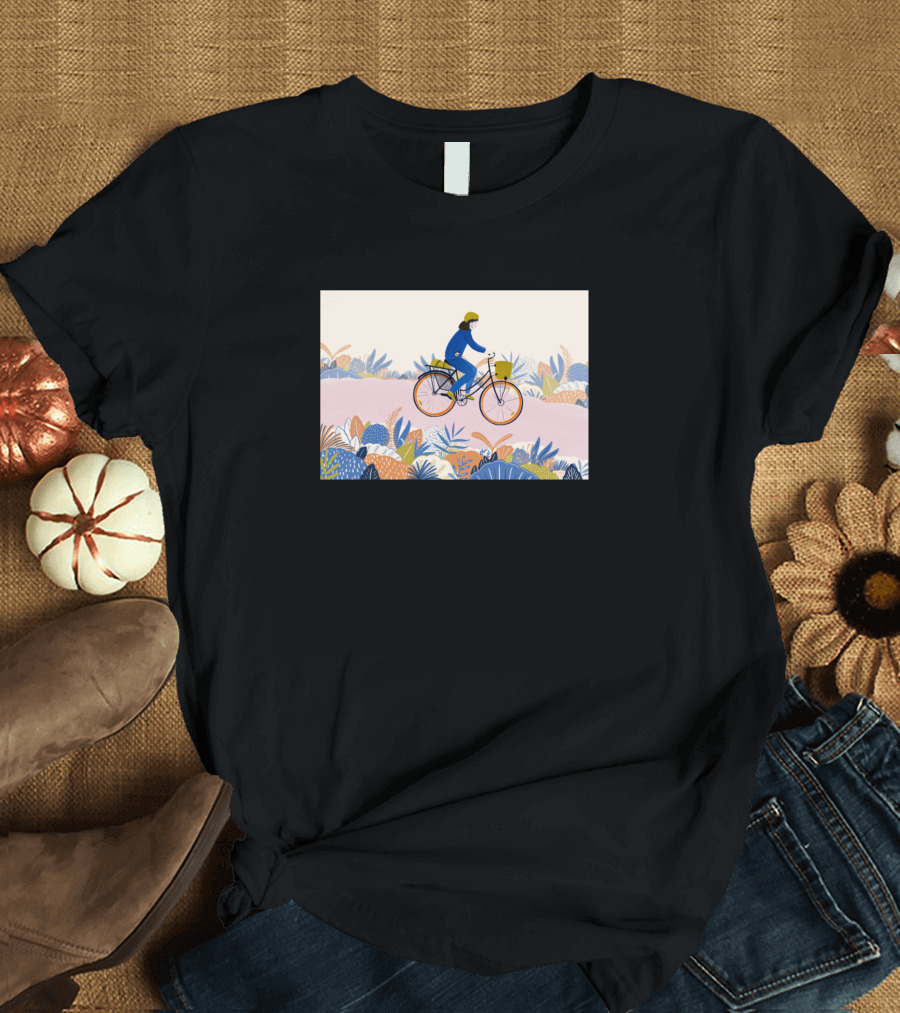 Nursing Cyclist in Colorful Floral Landscape T-Shirt