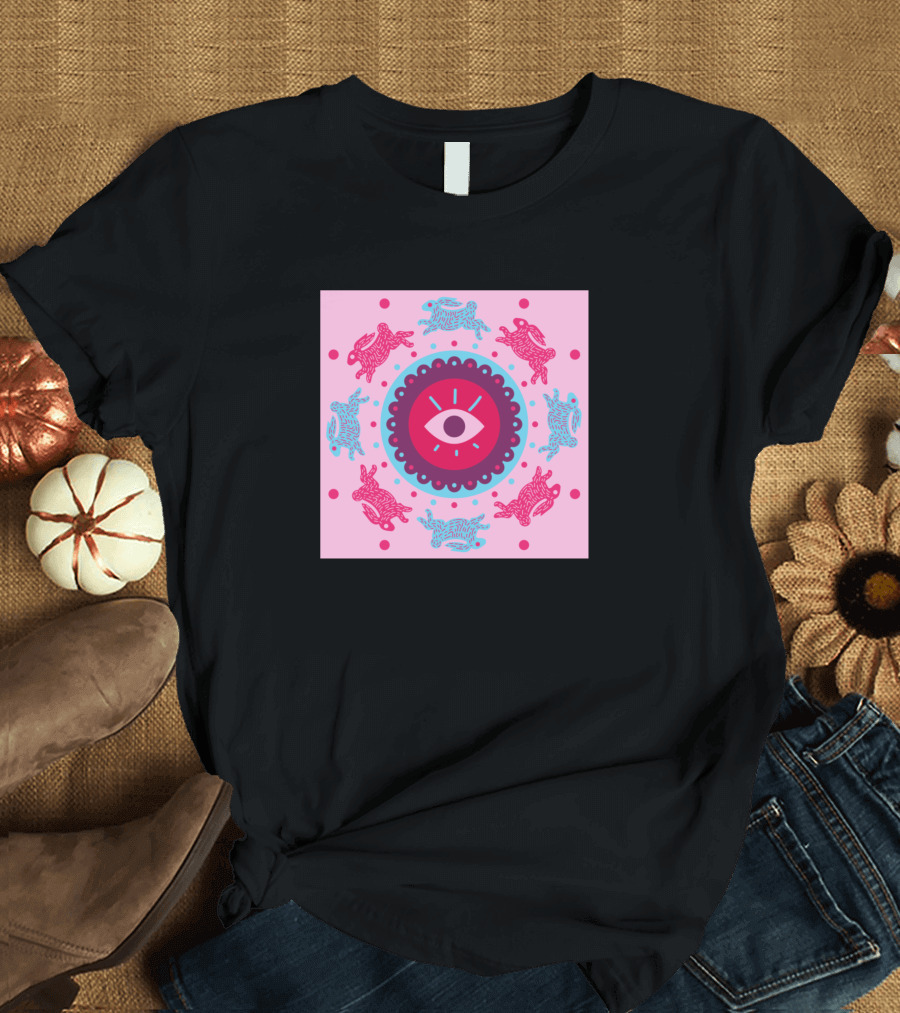 Eye Symbol with Rabbits and Mystical Illuminati Elements T-Shirt
