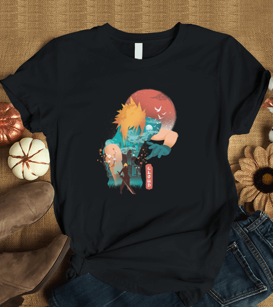 Cloud Soldier in Japanese Style with Cherry Blossoms and Moon T-Shirt