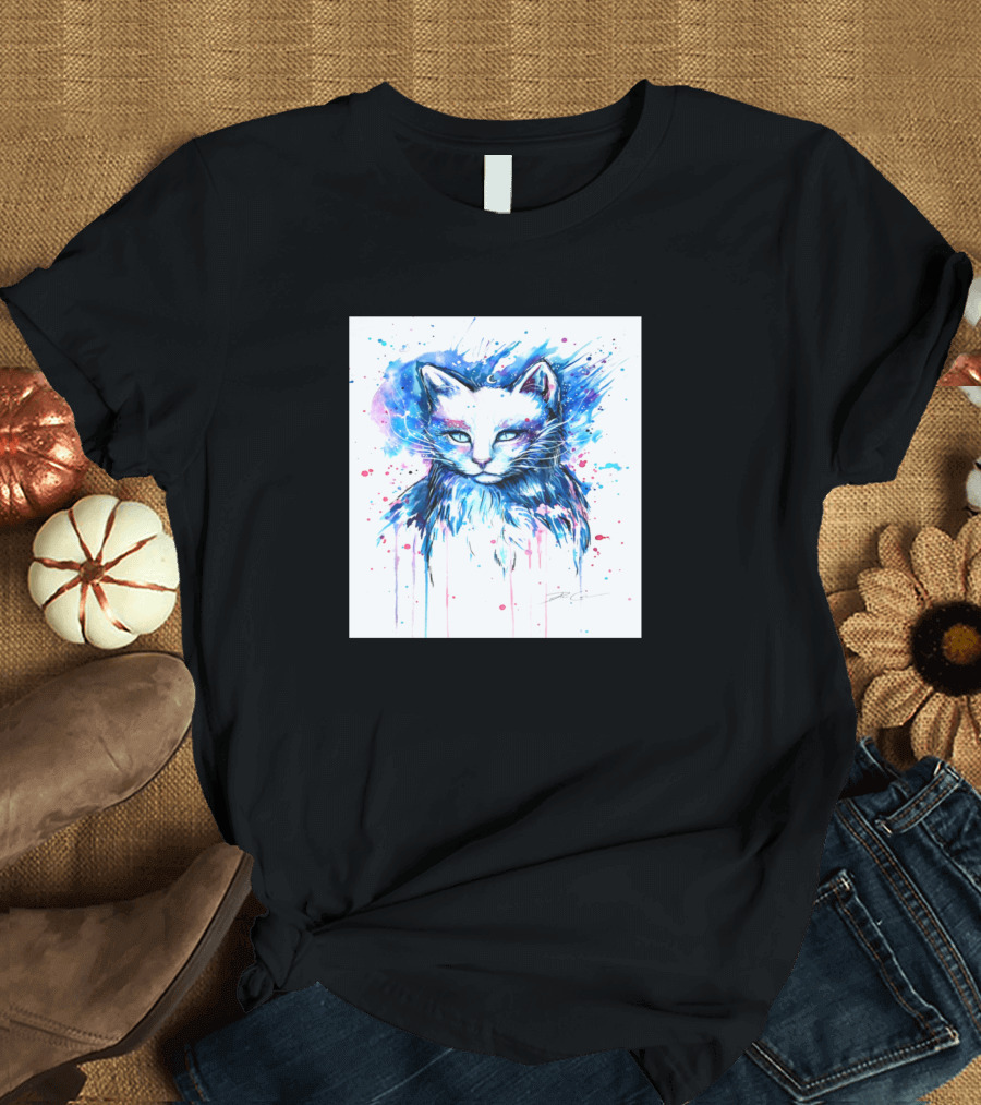 Cat Watercolor Splash Drip T-Shirt