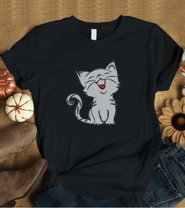 T-Shirt: Cute Funny Cat Lovers Birthday Design Happy Gray Kitten T-Shirt Cute Funny Cat Lovers Birthday Design Happy Gray Kitten T-Shirt