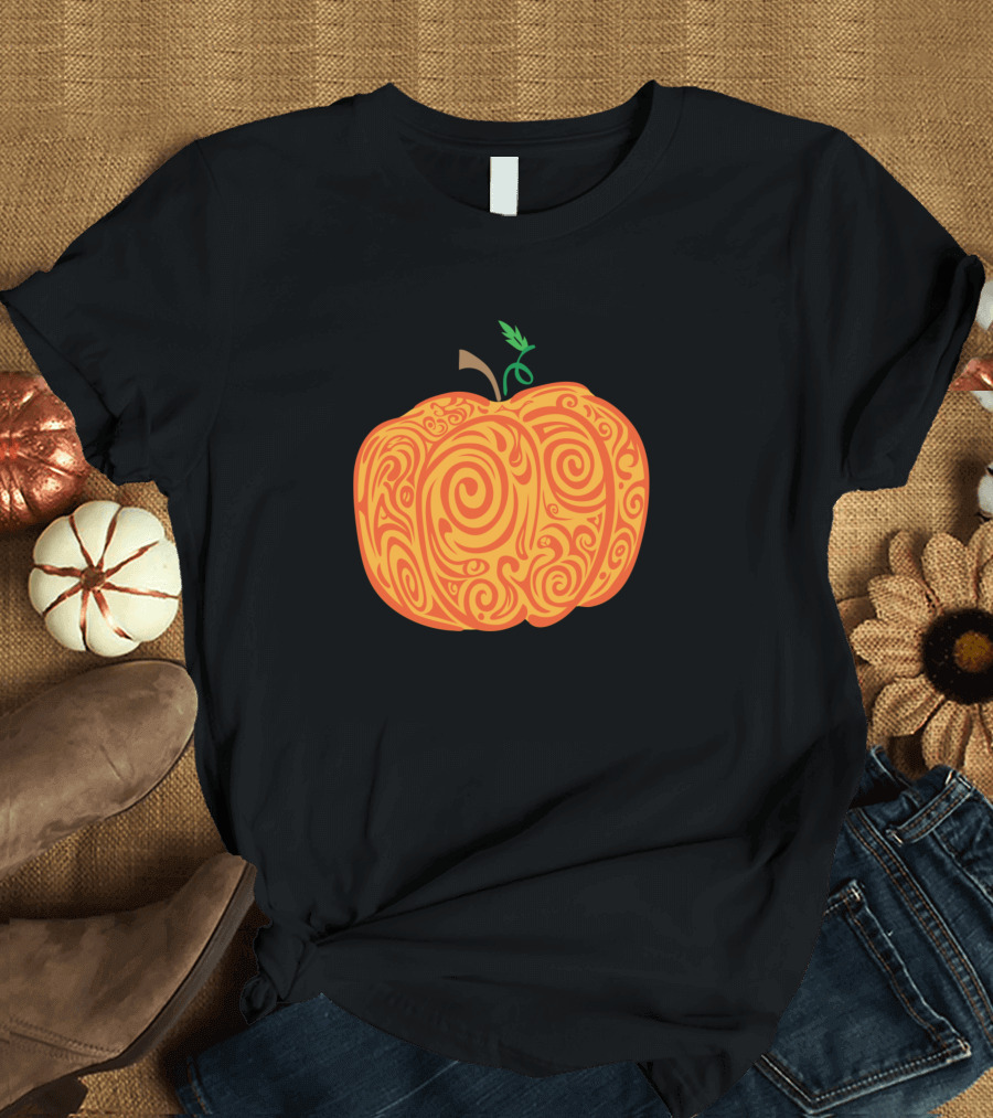 Doodle Pumpkin Orange Swirl T-Shirt