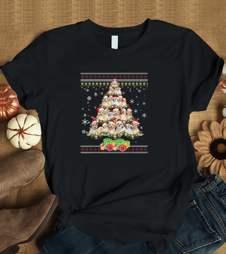 Funny Cavachon Christmas Tree with Presents and Snowflakes T-Shirt