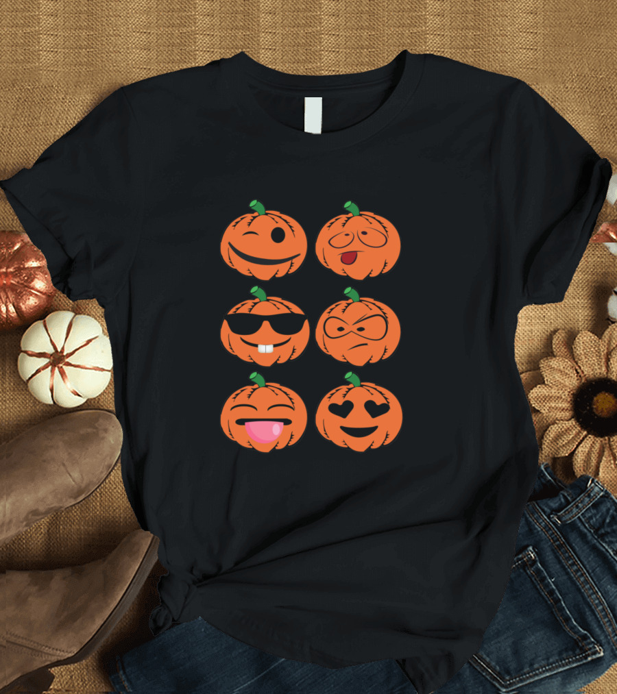 Halloween Pumpkin Emoji Faces Collection T-Shirt