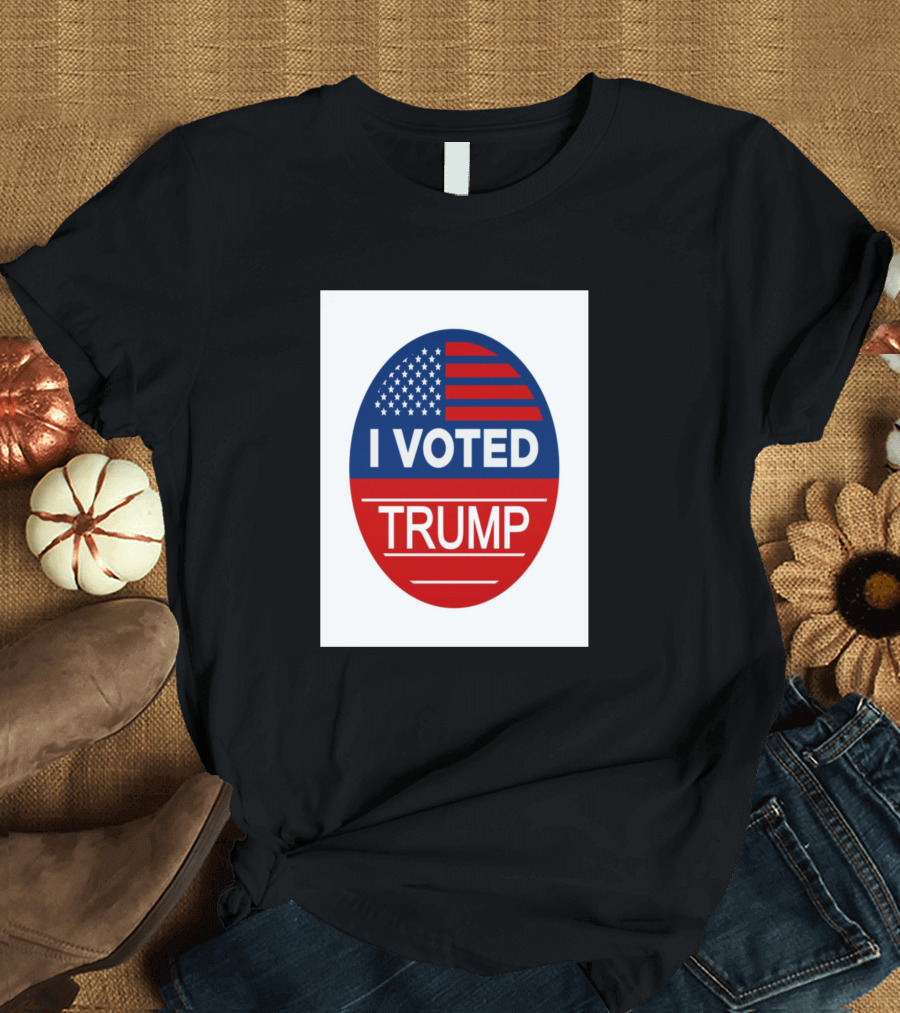 I Voted Trump American Flag Oval Badge T-Shirt
