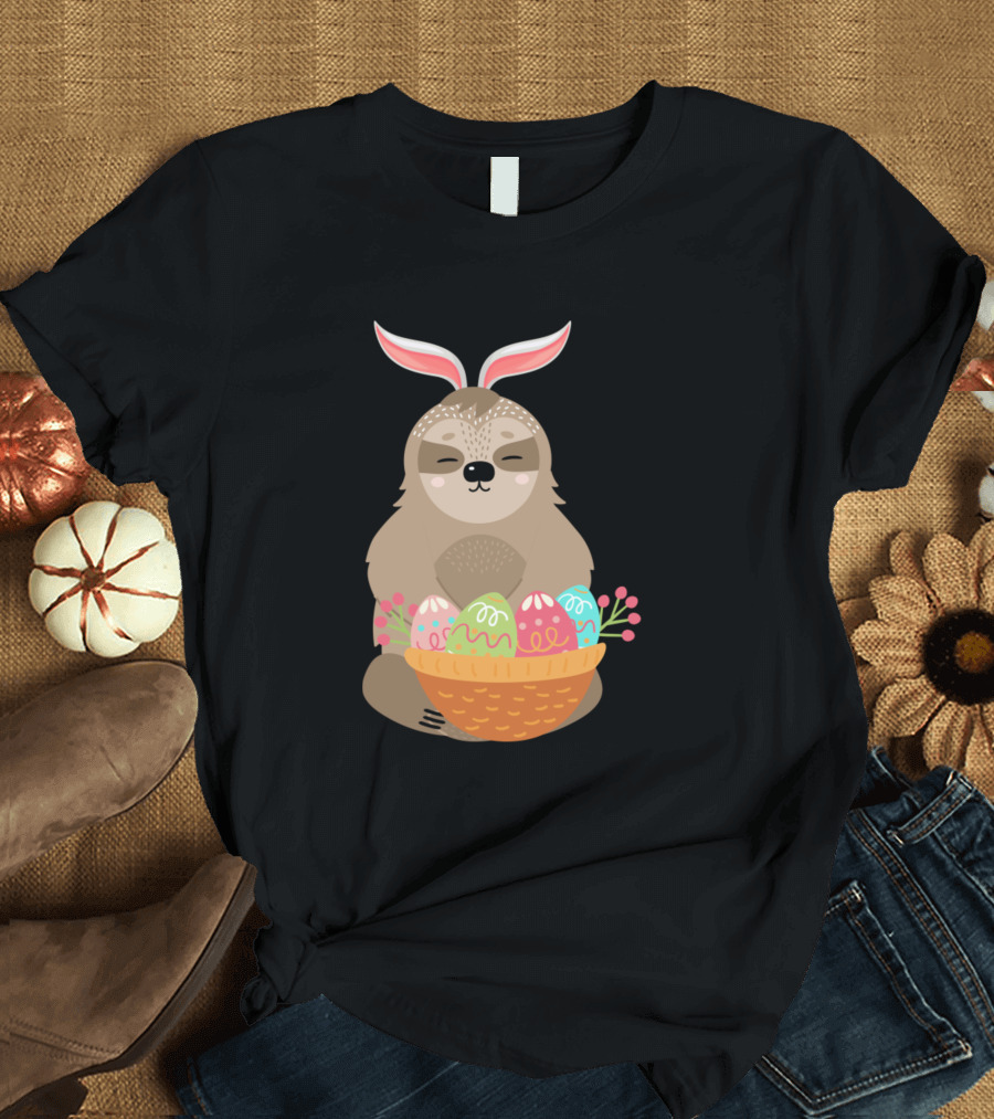 Sloth Bunny Ears Easter Egg Basket Holiday Animal T-Shirt