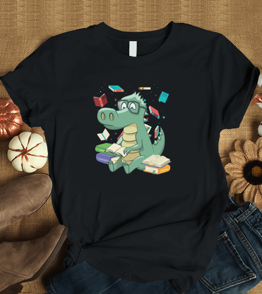 Teachersaurus Dinosaur Teacher Dino Reading Books Glasses T-Shirt
