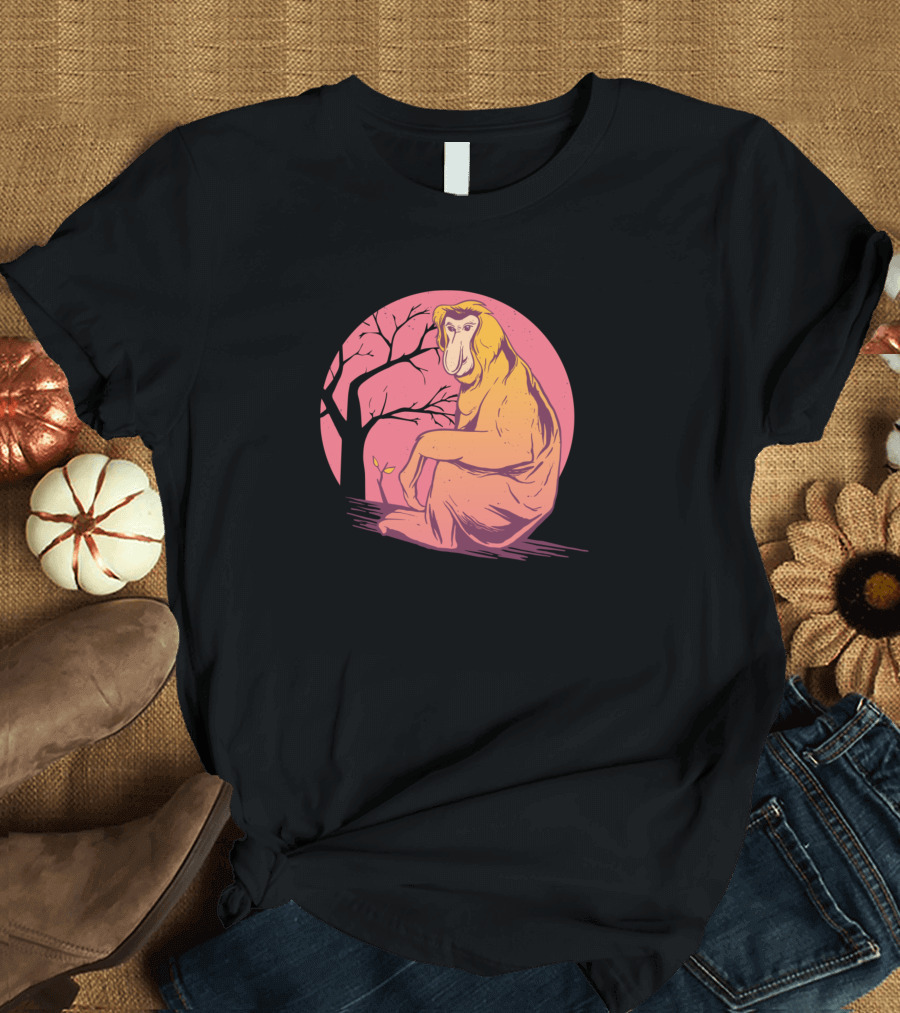 Ugly Probscosis Monkey Pink Moon T-Shirt