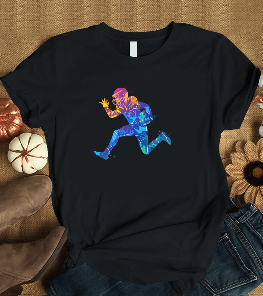 American Football Quarterback Rainbow Splatter T-Shirt