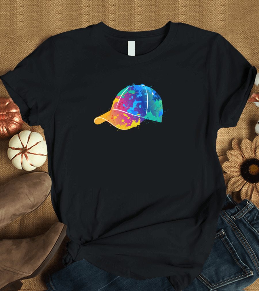 Baseball Cap Watercolor Splash Creative Painting Concept T-Shirt