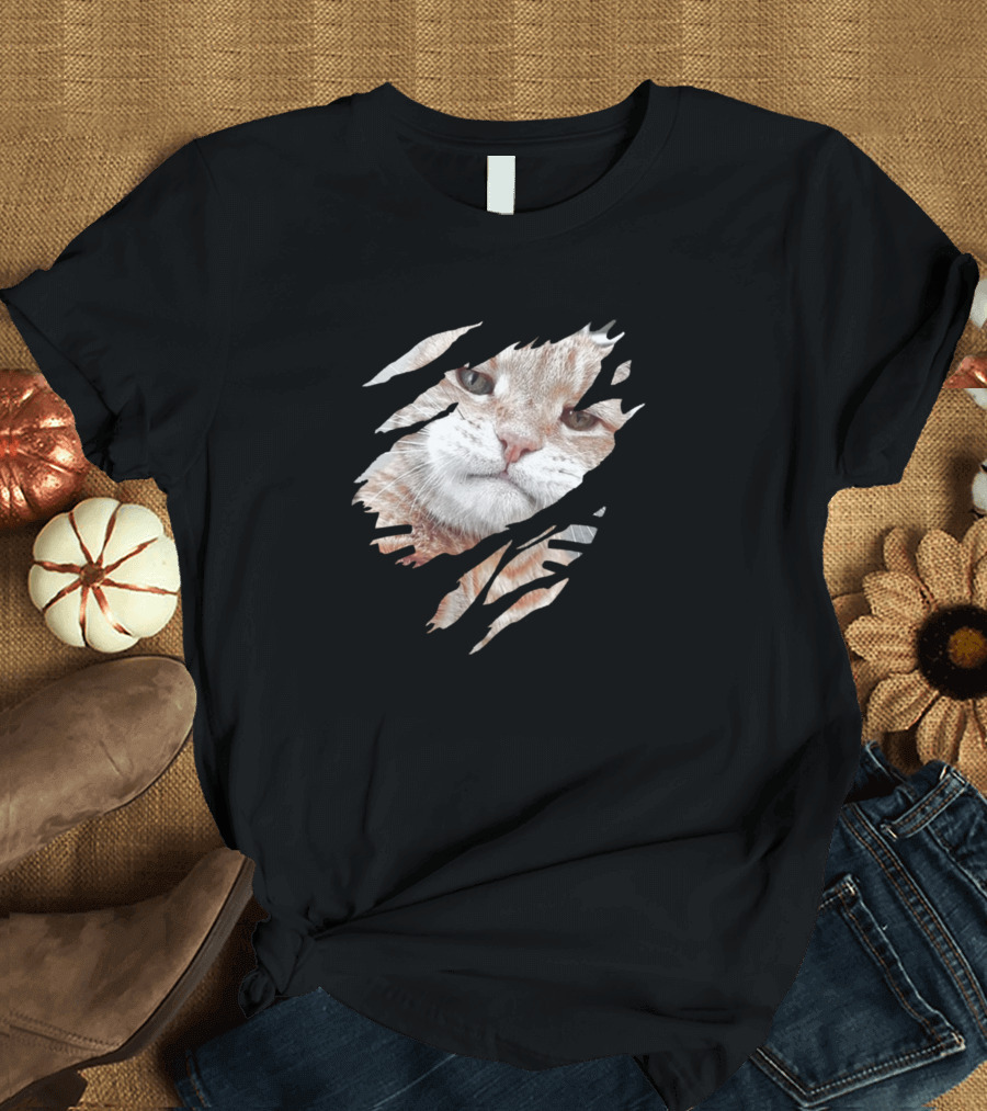Cat Ripped Claw Design with Tabby Face T-Shirt