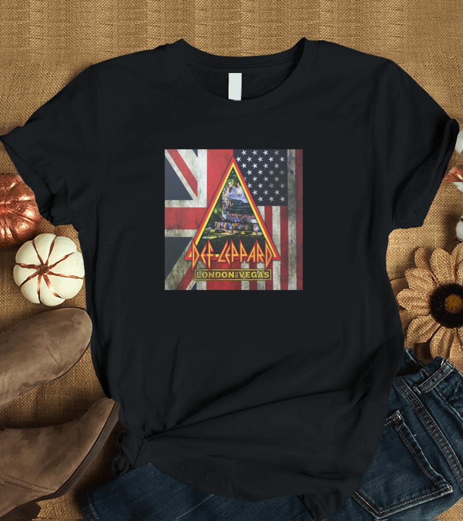 Def Leppard London to Vegas Union Jack and Stars and Stripes Triangular Collage T-Shirt