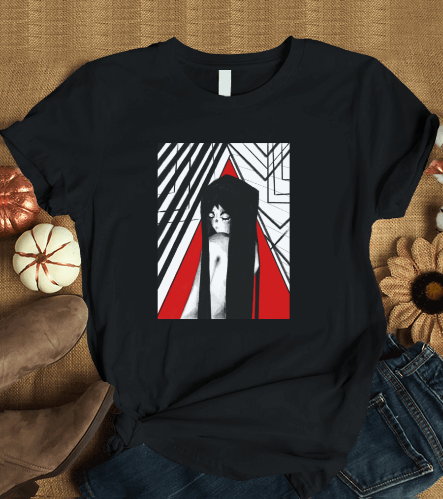 Ghost Gal Red and Black Abstract Geometric Background T-Shirt
