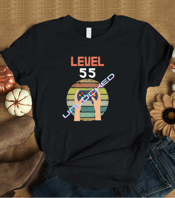 T-Shirt: Level 55 Unlocked Retro Gaming Birthday Achievement T-Shirt Level 55 Unlocked Retro Gaming Birthday Achievement T-Shirt
