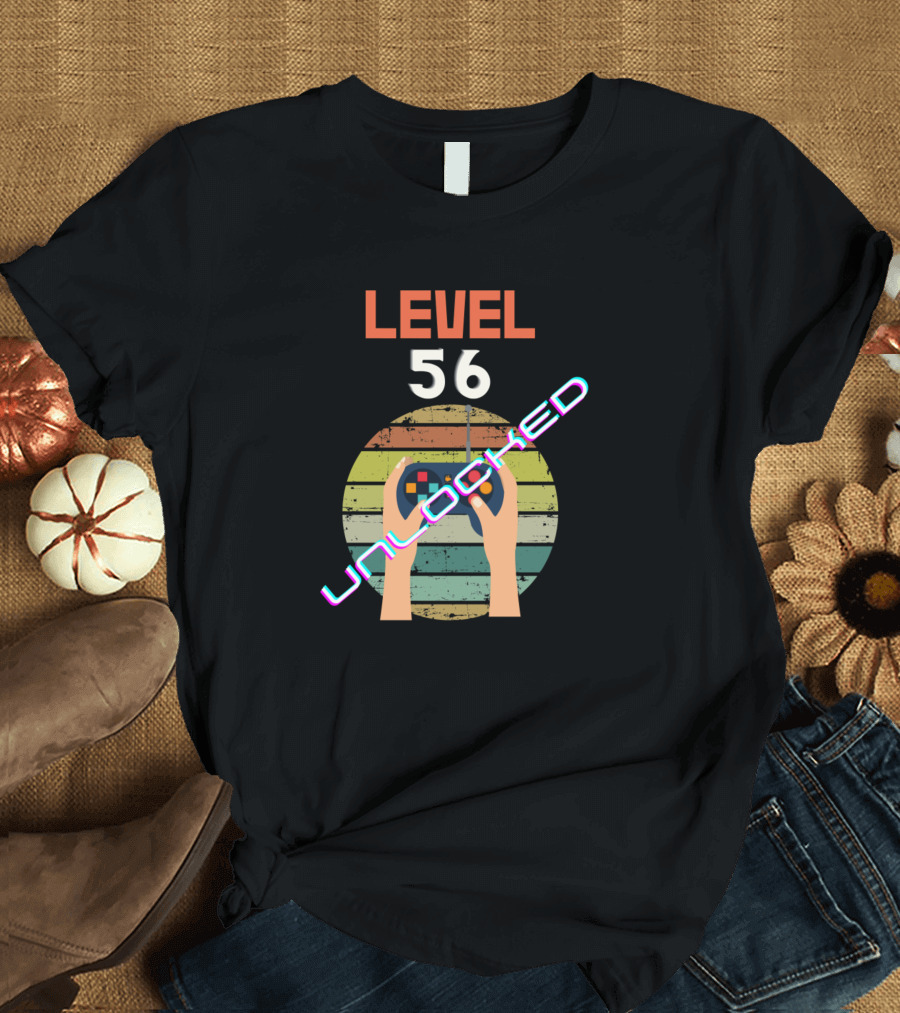Level 56 Unlocked Awesome Since My Birth Video Game Controller Retro Hands T-Shirt