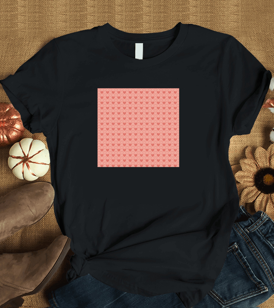 Love Heart Pattern on Coral Background T-Shirt