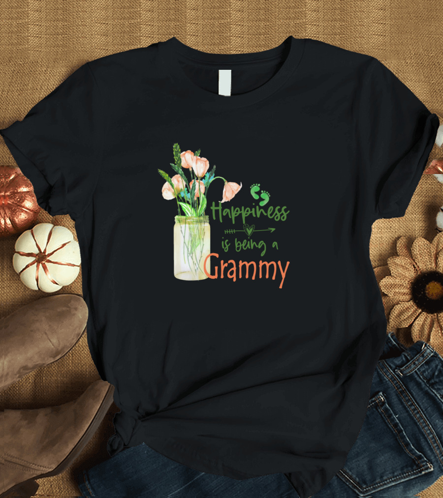 Happiness Is Being A Grammy with Cute Floral Bouquet in Jar T-Shirt