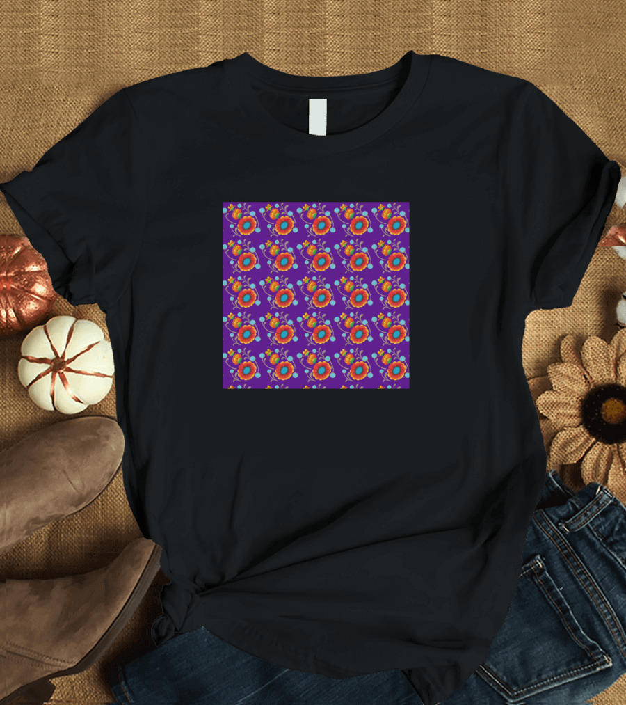 Autumn Patterns Colorful Abstract Flower Repetition T-Shirt