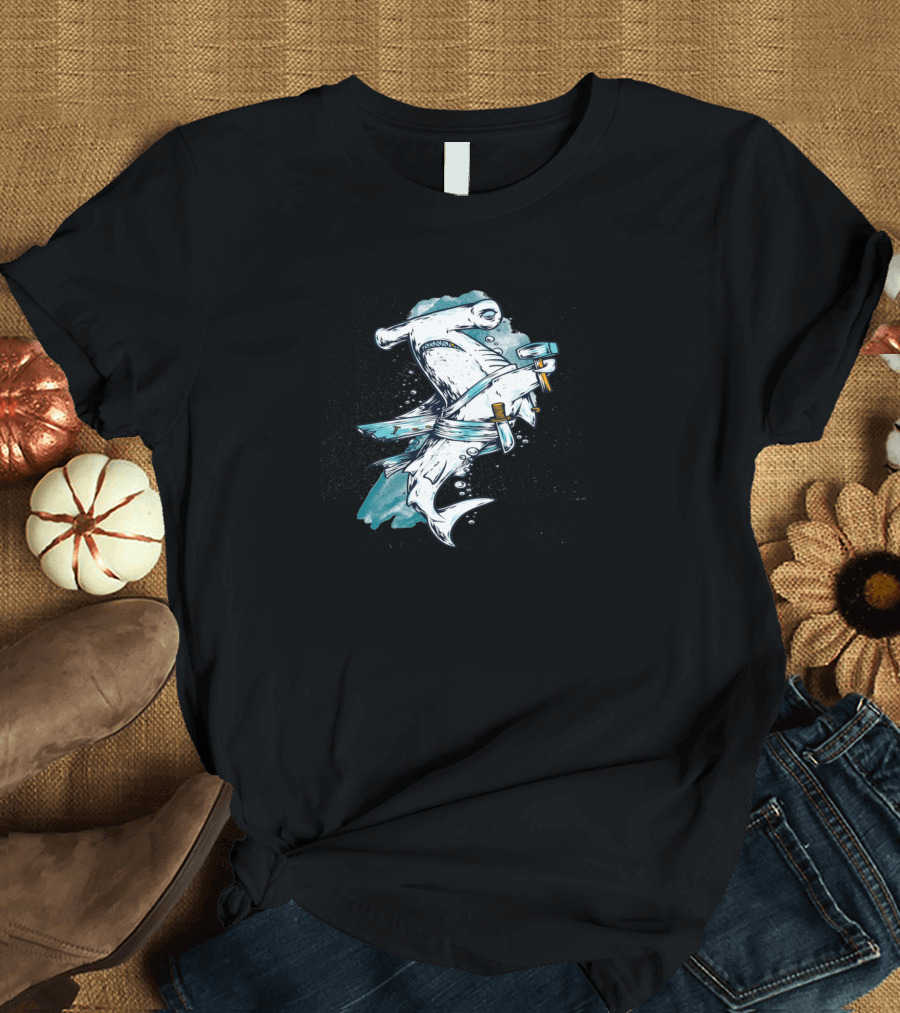 Badass Hammerhead Shark Ninja Warrior T-Shirt