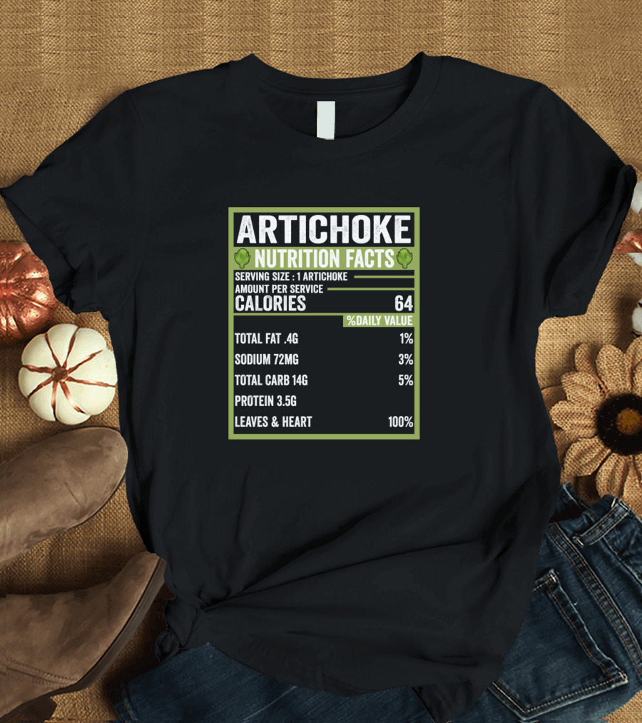 Artichoke Nutrition Facts Calories Serving Size Funny Vegetable Leaves Heart T-Shirt