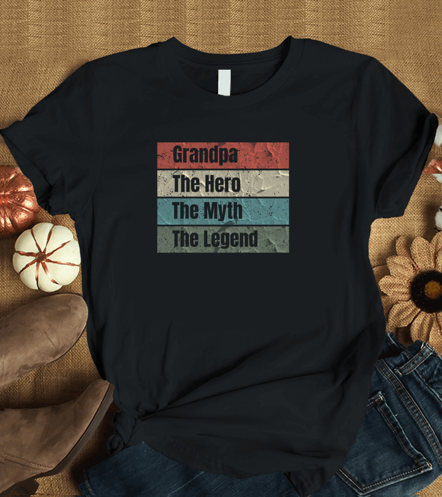 Grandpa The Hero The Myth The Legend Vintage Stripes T-Shirt