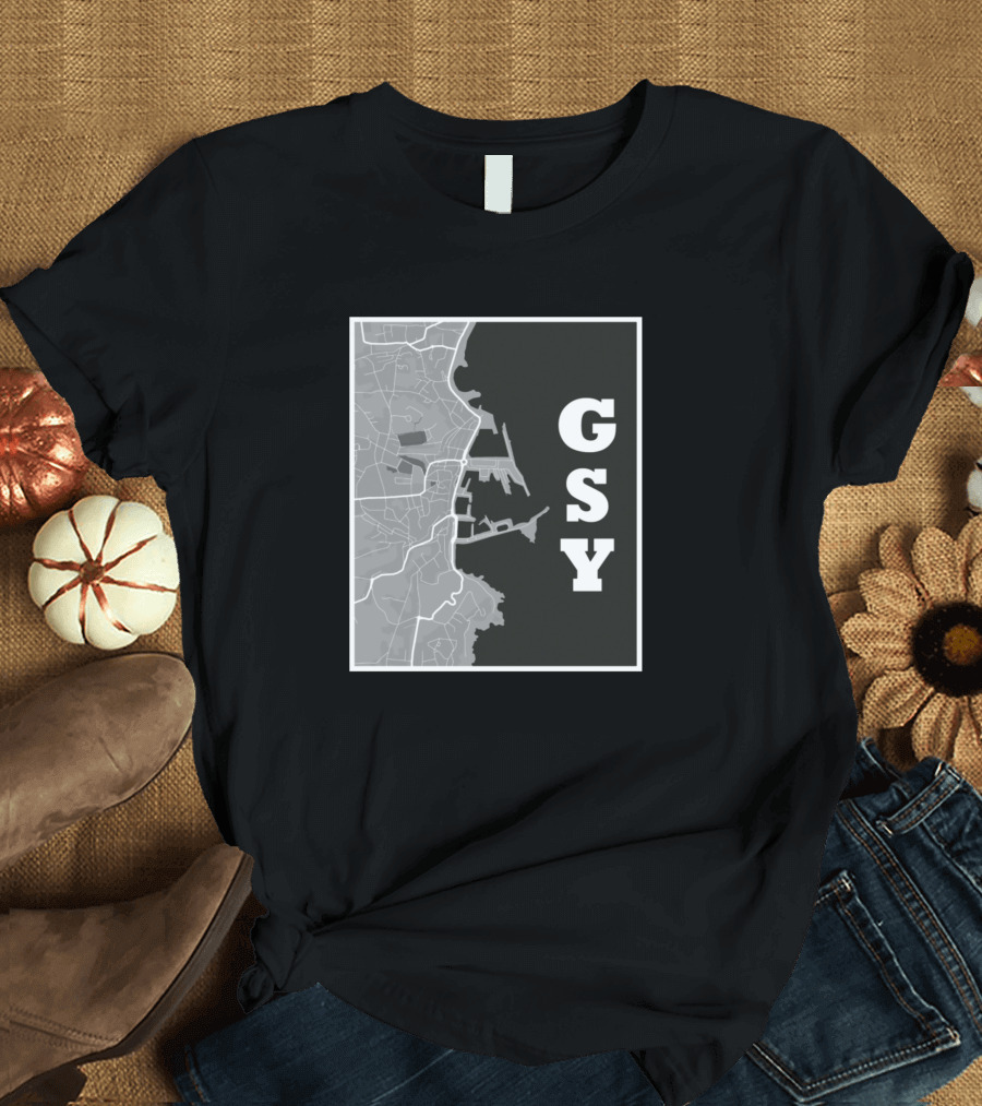 Map Huernsey GSY Gray Coastal Outline T-Shirt