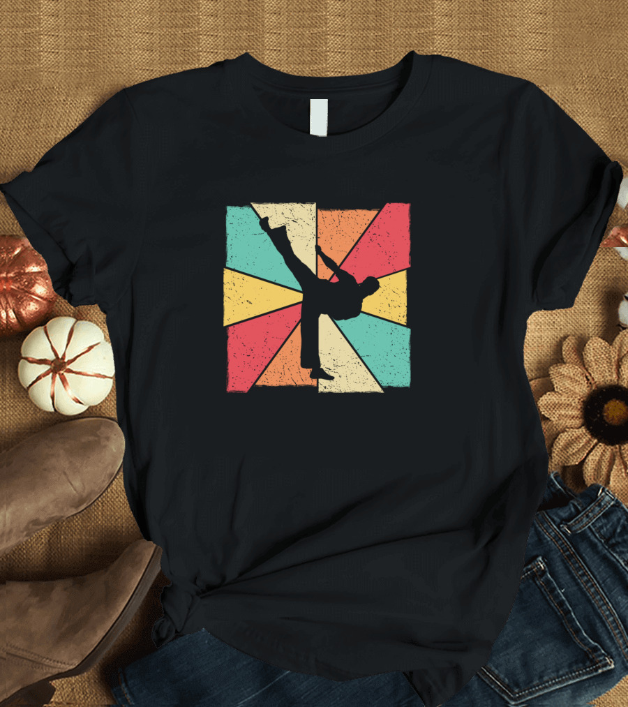 Retro Karate Belt Vintage Style Silhouette Kick T-Shirt
