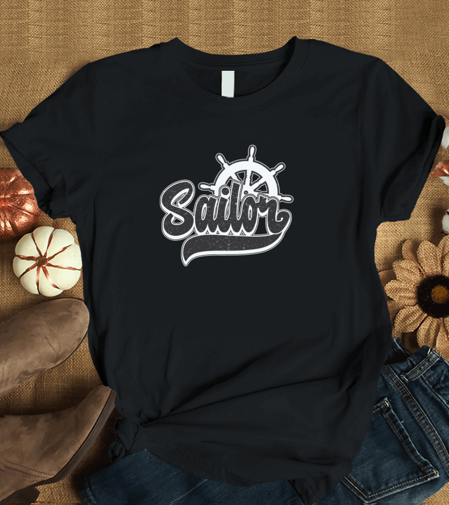 Sailor Nautical Ship Captain Wheel Motif T-Shirt